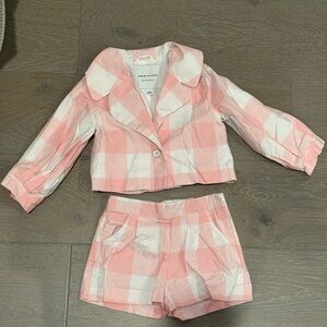 Janie and Jack Pink Checkered Kids jacket Shorts Set 4